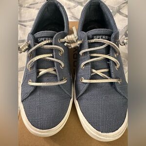 Sperry Slip-On Sneakers in Shimmer Navy and White